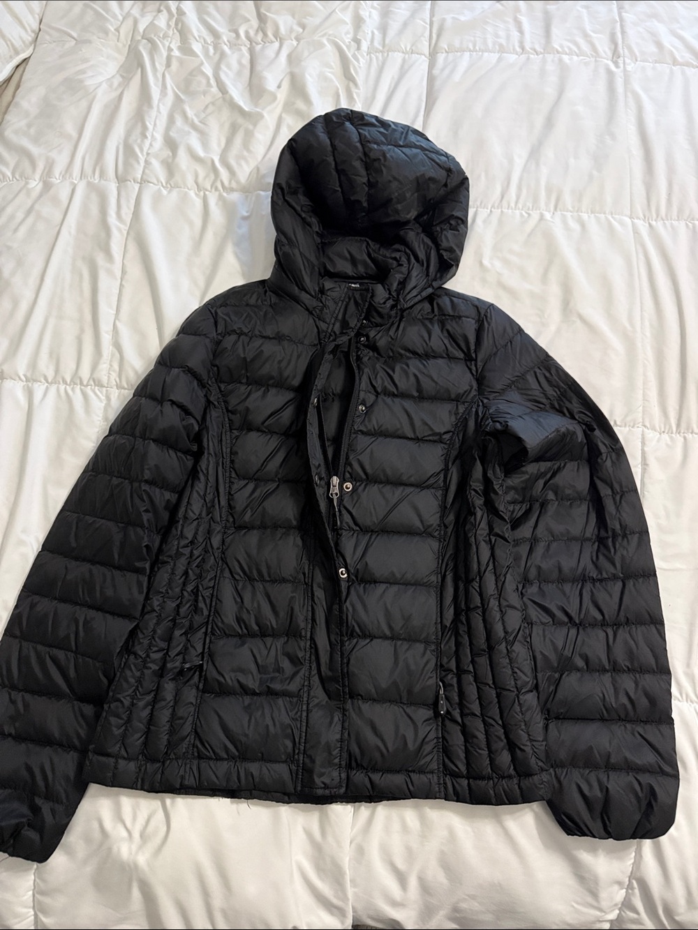 32 Degrees Black Hooded Lightweight Packable Puffer Jacket